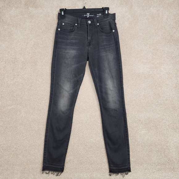 7 For All Mankind Denim - 7 For All Mankind Gray Ankle Gwenevere Zip Fly Frayed Hem Denim Jeans Size 27